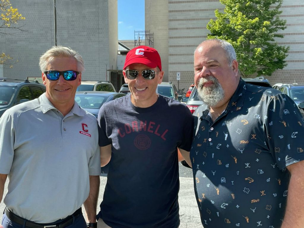 Mark Wolcott ’83, Gary Grossfeld ’86, and Mark Krause ’85 at the Wolcott family Homecoming tailgate.